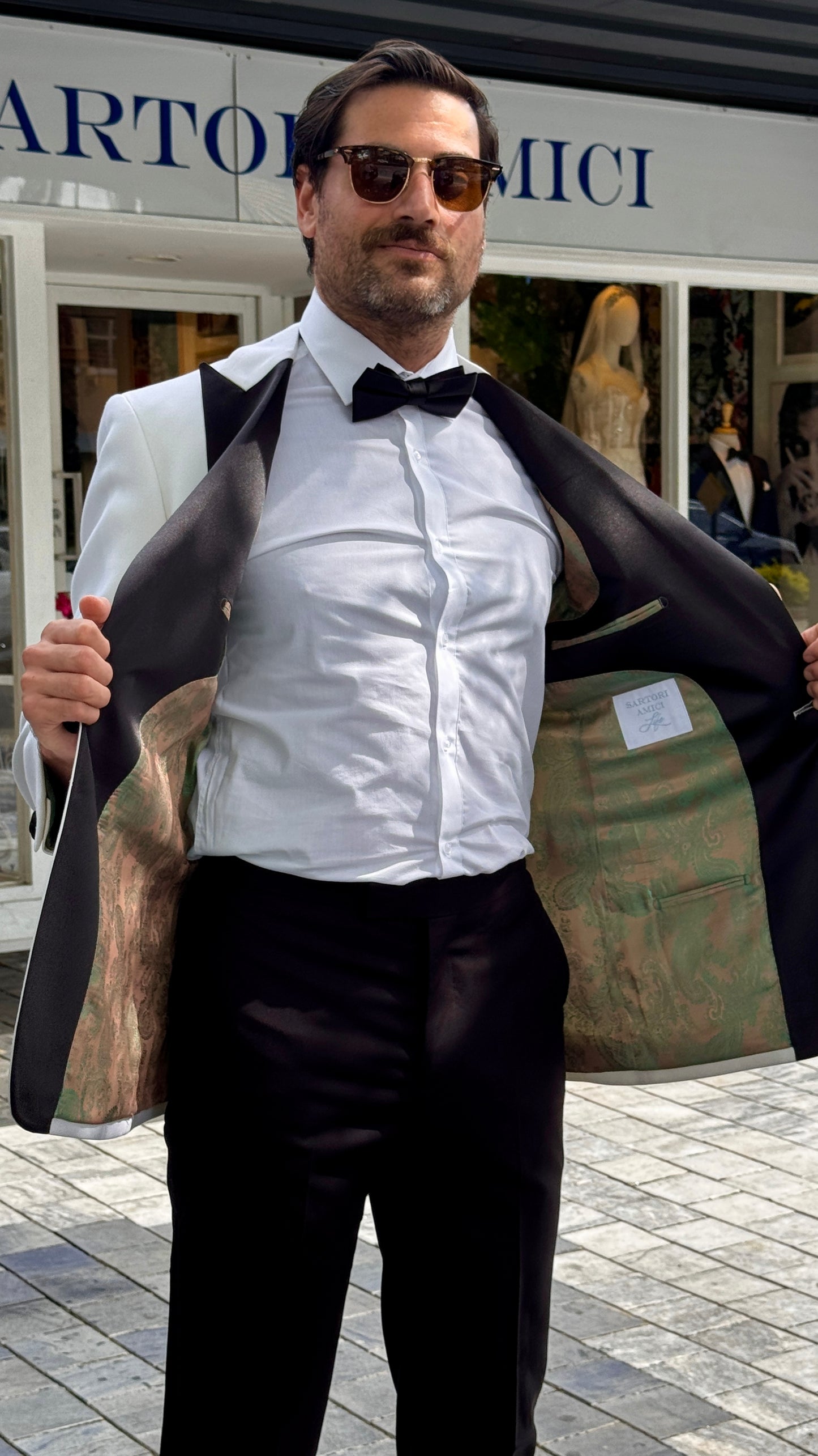 Custom-Made Off-White Dinner Jacket with Black Lapel