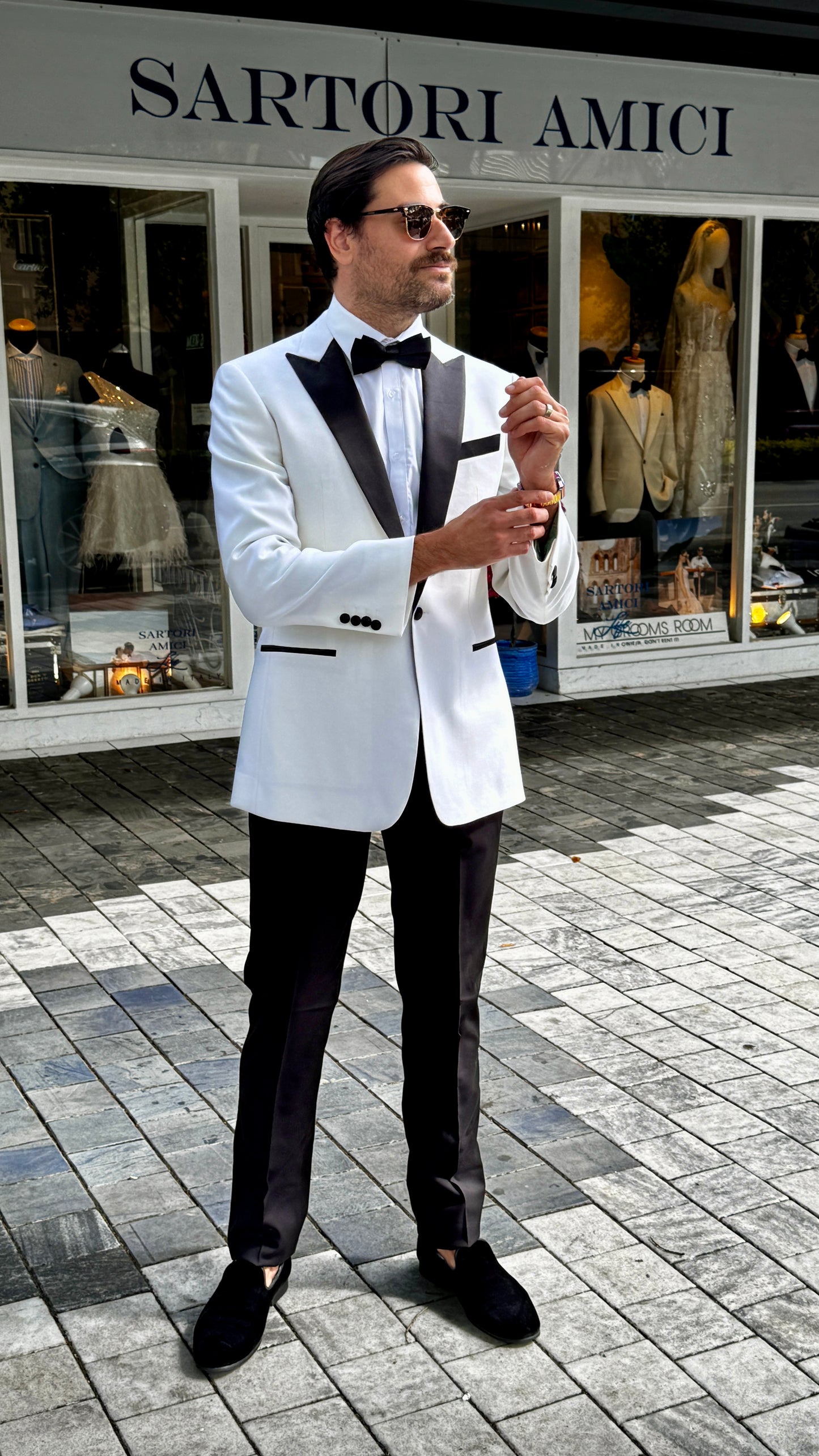 Custom-Made Off-White Dinner Jacket with Black Lapel