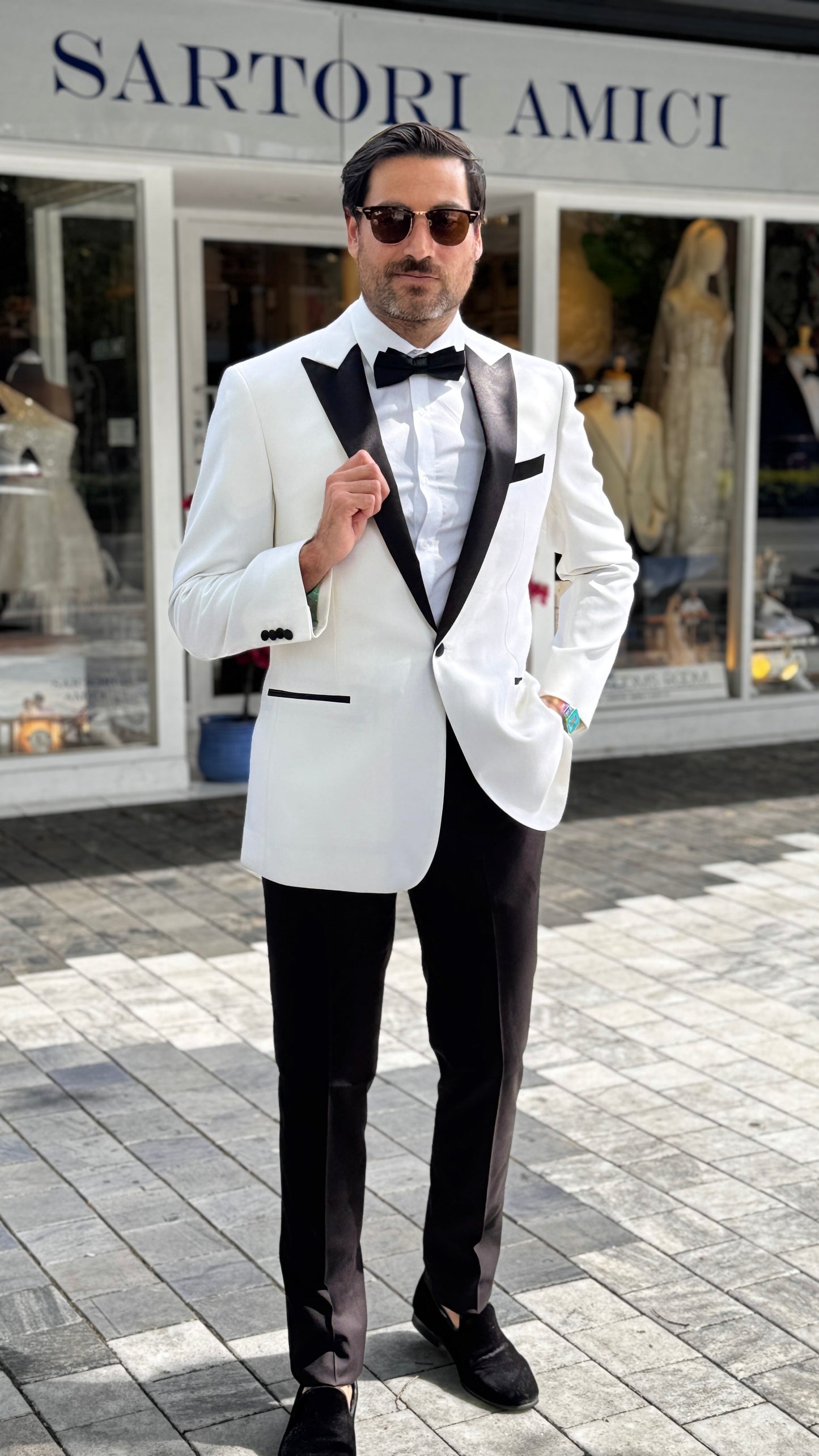 Custom-Made Off-White Dinner Jacket with Black Lapel