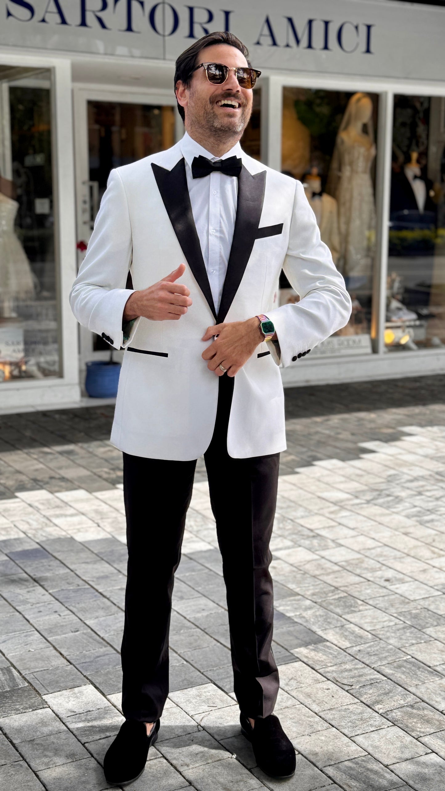 Custom-Made Off-White Dinner Jacket with Black Lapel