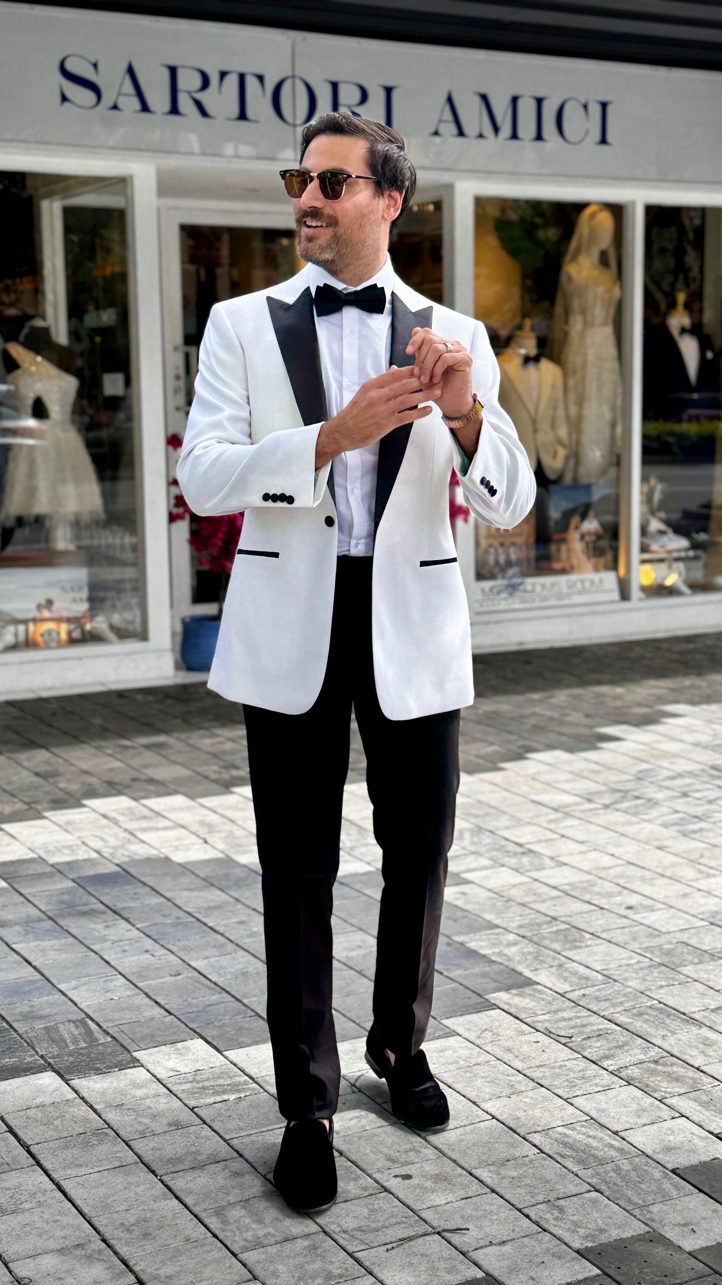 Custom-Made Off-White Dinner Jacket with Black Lapel