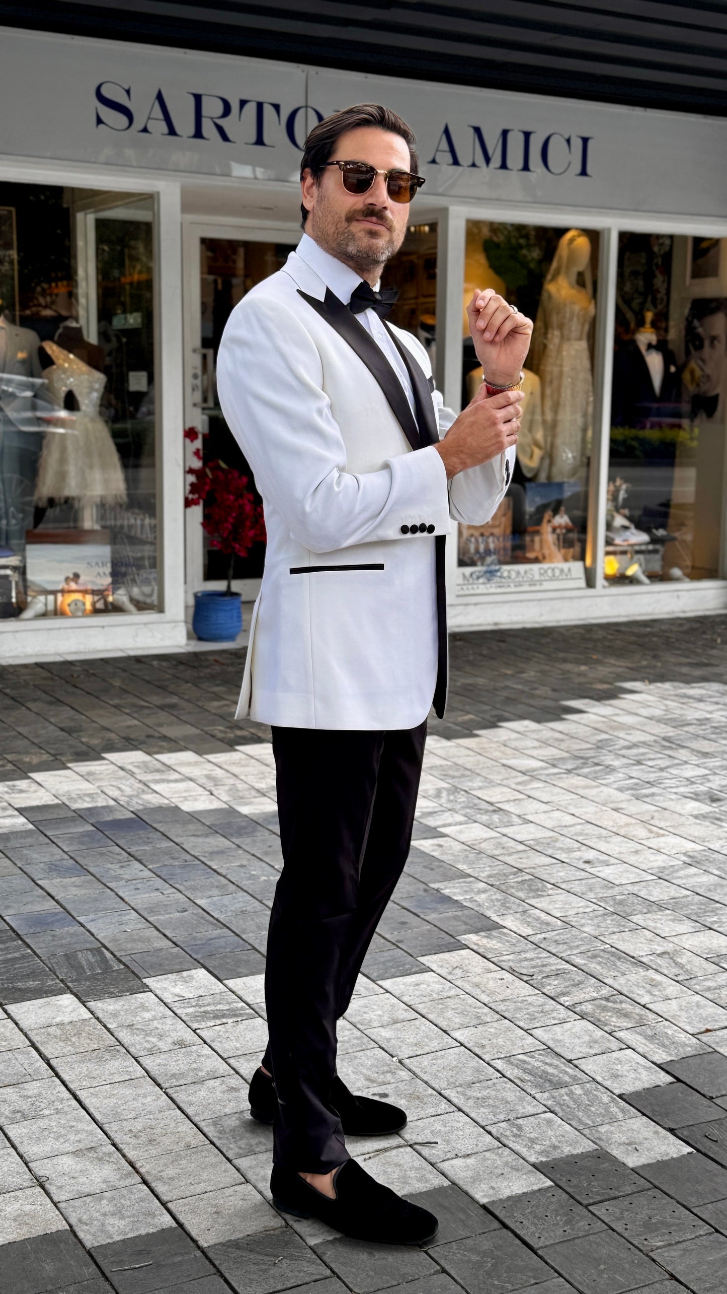 Custom-Made Off-White Dinner Jacket with Black Lapel