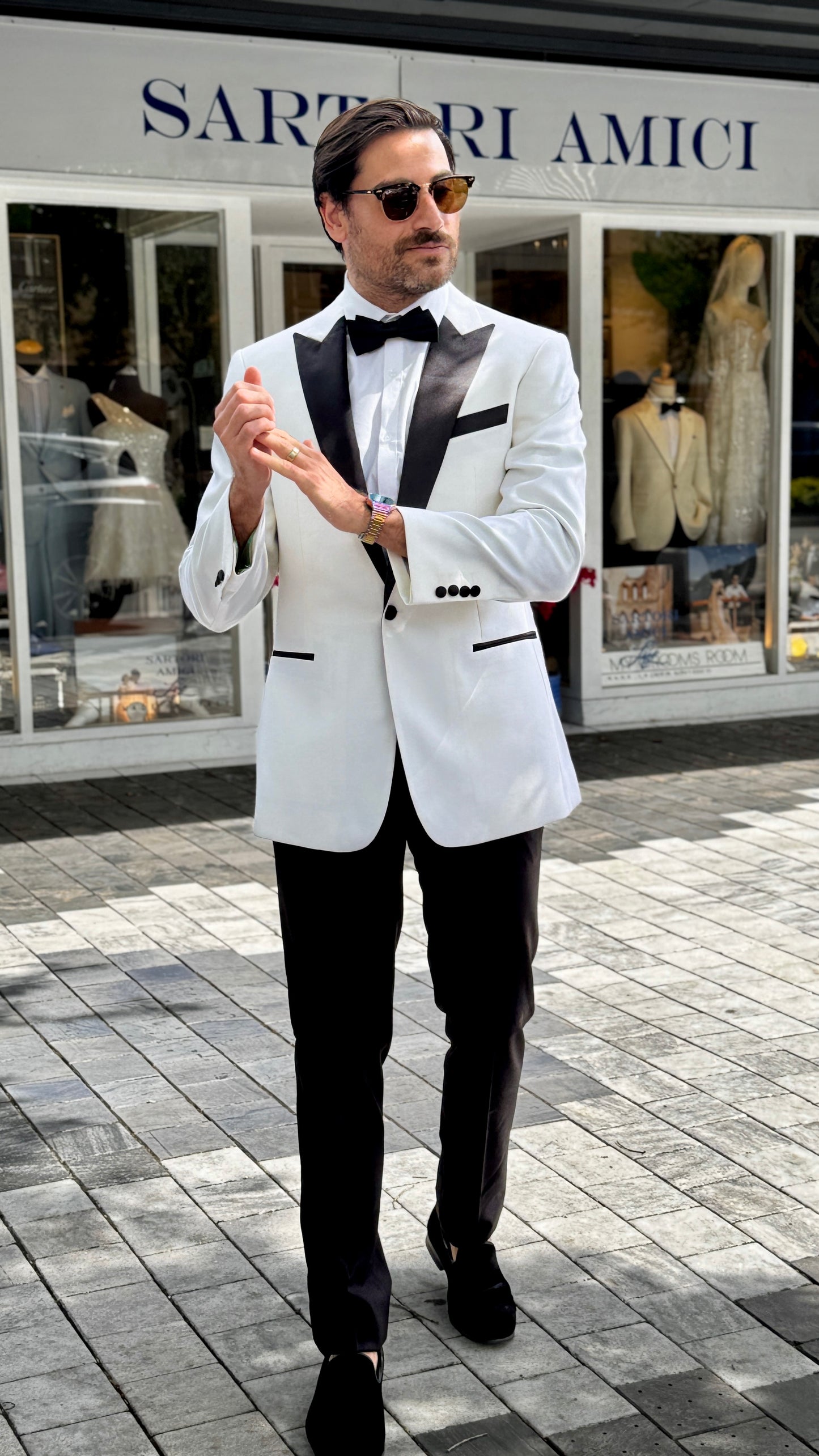 Custom-Made Off-White Dinner Jacket with Black Lapel