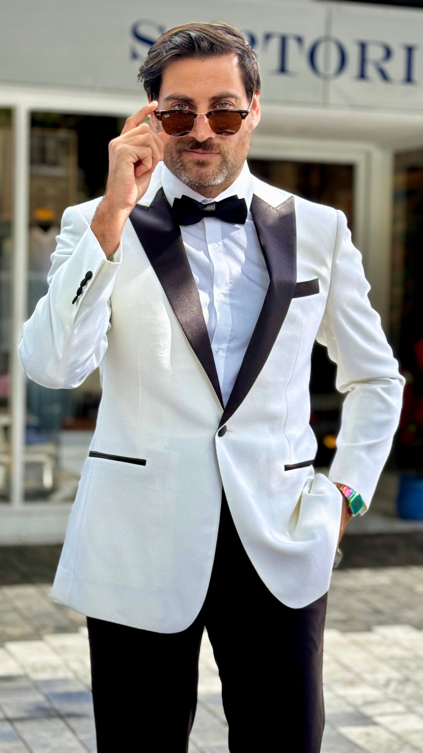 Custom-Made Off-White Dinner Jacket with Black Lapel