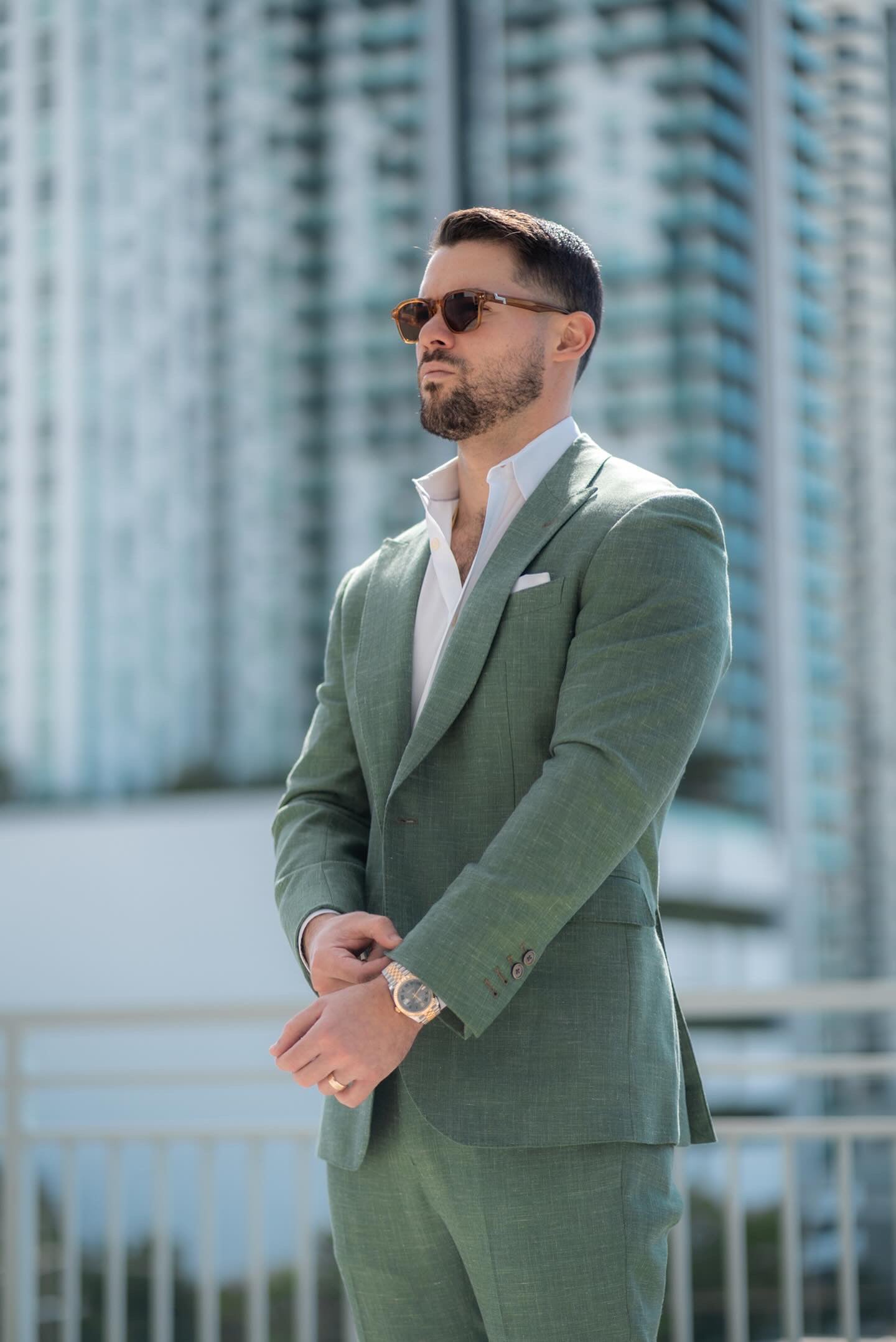 Custom Silk and Wool Double Breasted Green Suit
