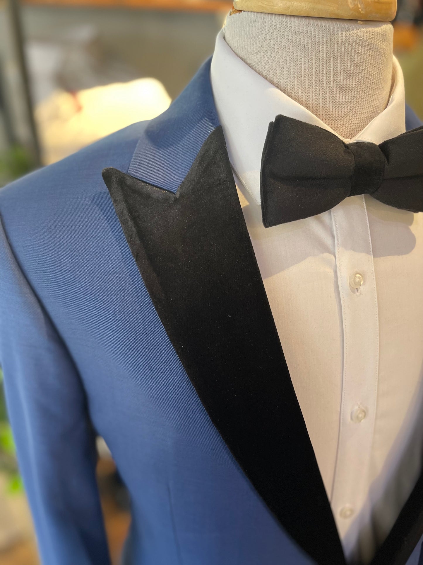 Luxurious Blue Tuxedo Jacket with Velvet Peak Lapel