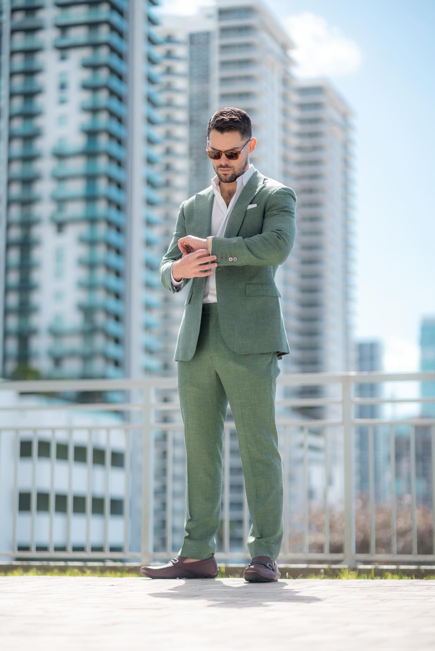Custom Silk and Wool Double Breasted Green Suit