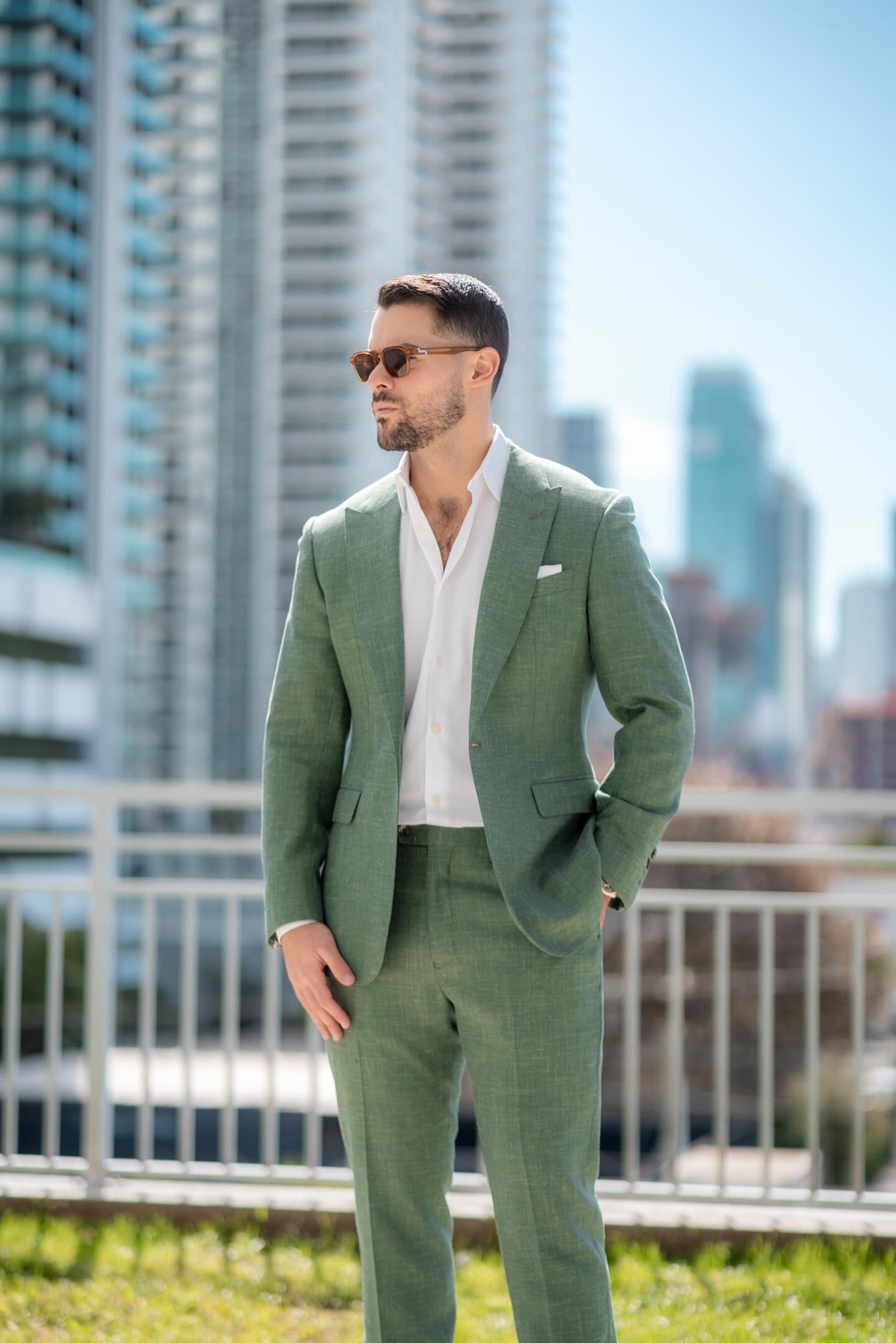 Custom Silk and Wool Double Breasted Green Suit