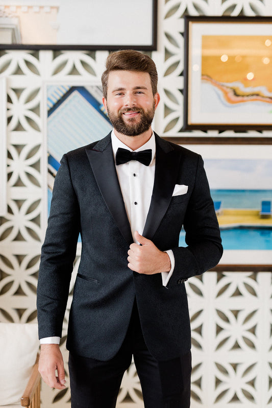 Textured Black Peak Tuxedo Jacket