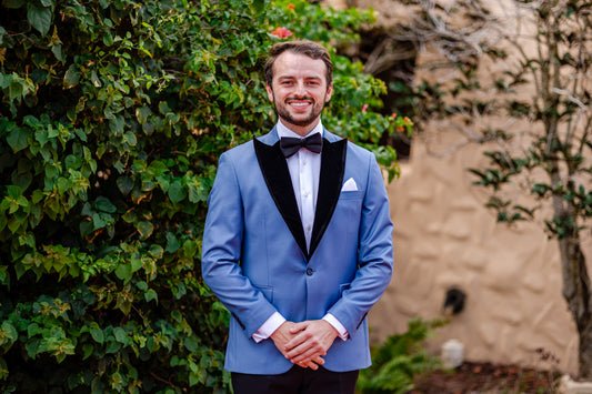 Steel Blue Suit with Black Velvet Lapels