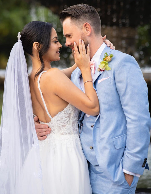 Custom Sky Blue Silk Tuxedo